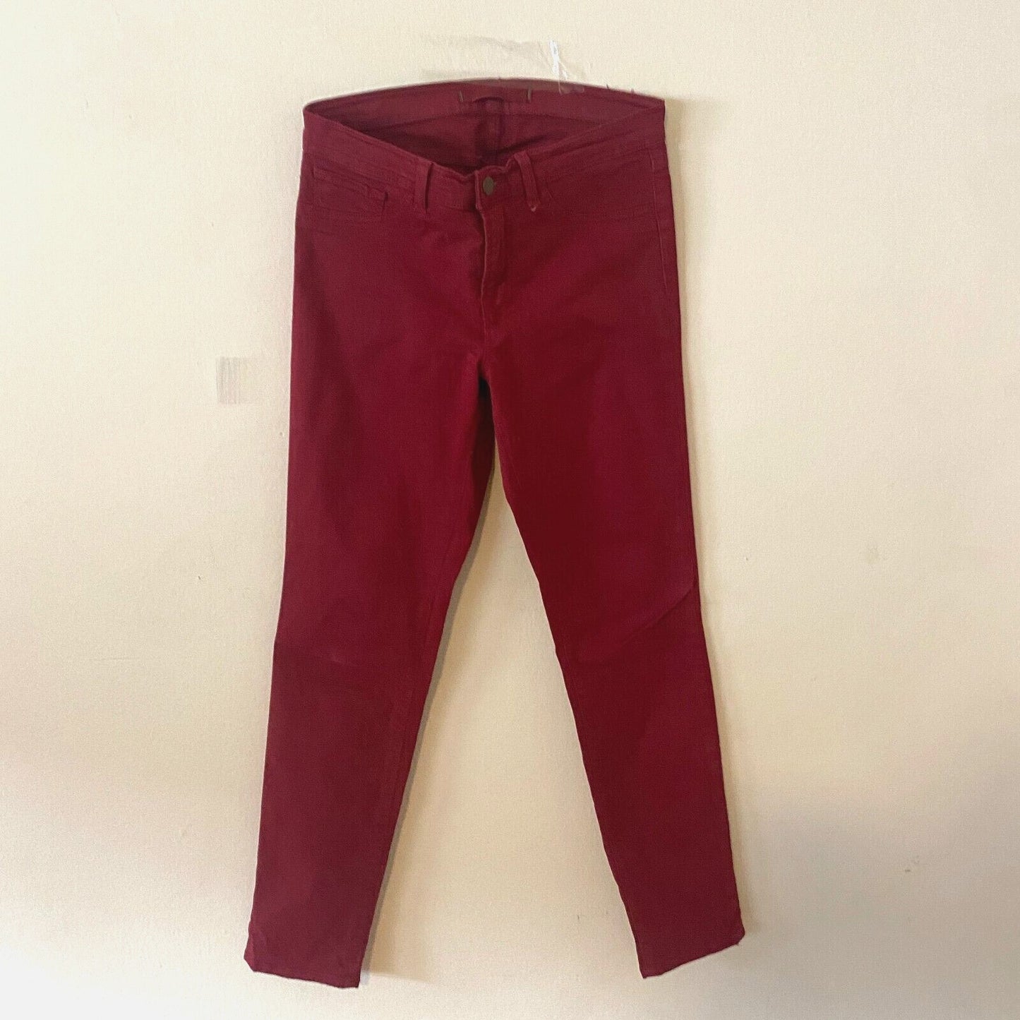 J Brand Black Cherry Red Slight Stretch Mid-Rise Skinny Leg Denim Jeans 27
