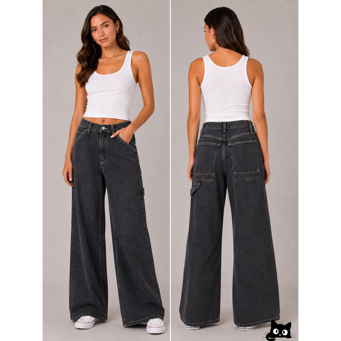 NWT John Galt Brandy Melville Dark Gray Wide Leg Crispina Cargo Pant Jean S