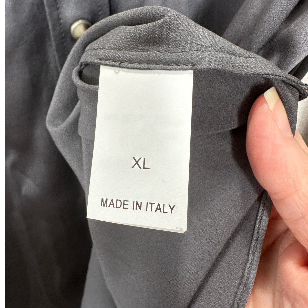NWT Brunello Cucinelli Lead Gray Silk Beaded Fuzzy Shoulders Snap Shirt XL