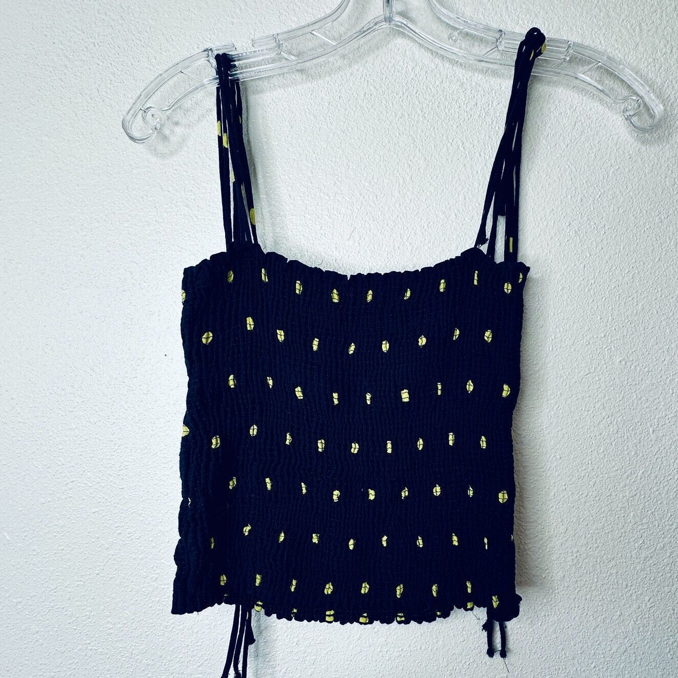 Zara Navy & Yellow Polka Dot Smocked Tube Top XS