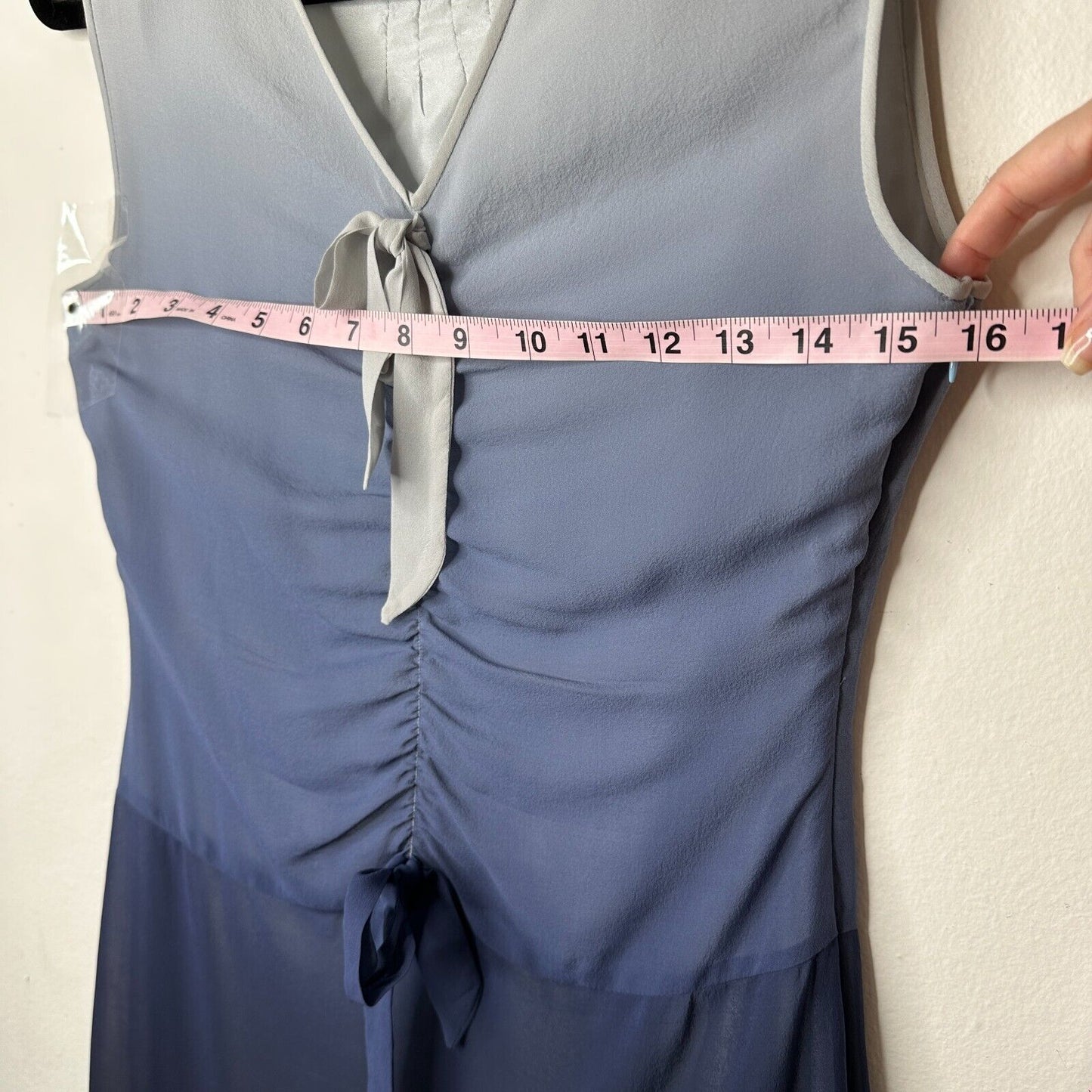 Jill Stuart 100% Silk Gray Navy Ombre Sleeveless Sheer Dress VNeck Side Zip 2