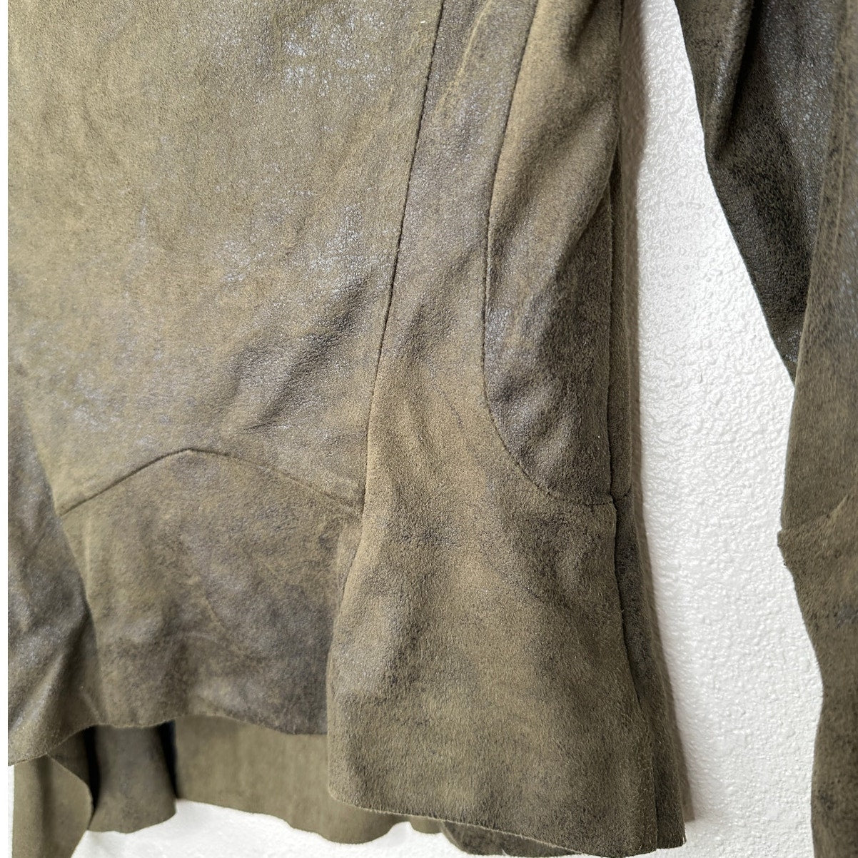 Zara Olive Green & Black Suede Long Sleeve Side Zip Cowel Neck Jacket XS