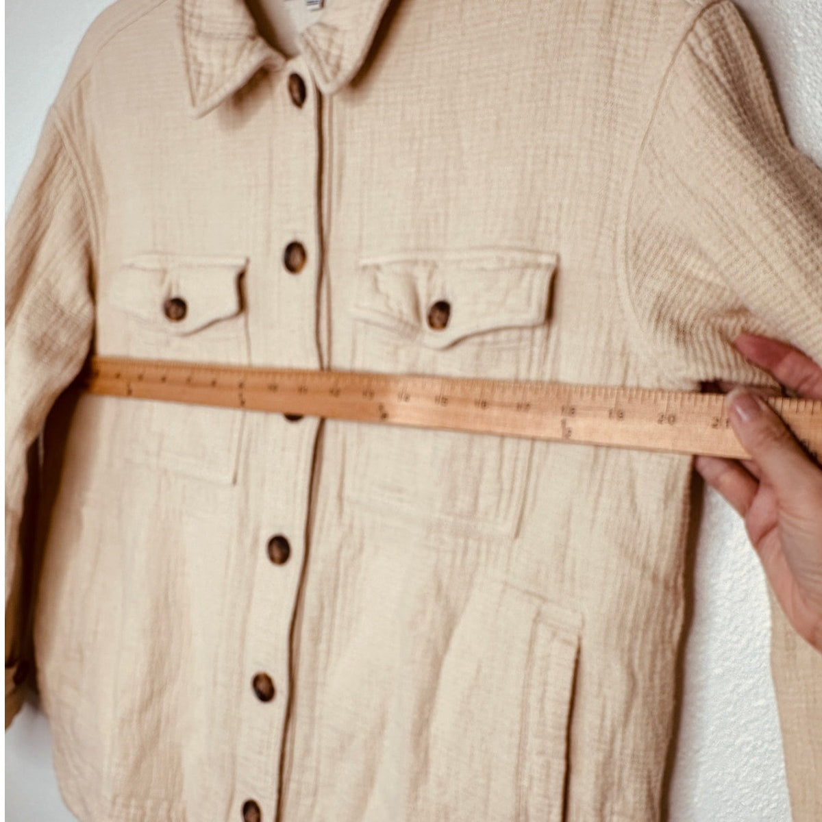 Madewell Oatmeal Long Sleeve Button Front Pocketed Waffle Pattern Shirt Jacket