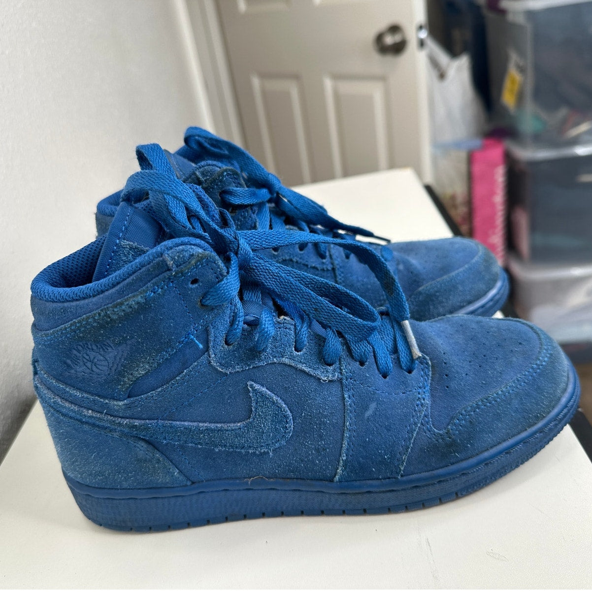 Nike Air Jordan 1 Retro High Top Blue Suede Sneaker 4 Youth