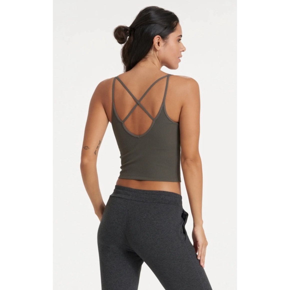 Vuori Steel Green Front V Strappy Back Rib Knit Sports Bra XS
