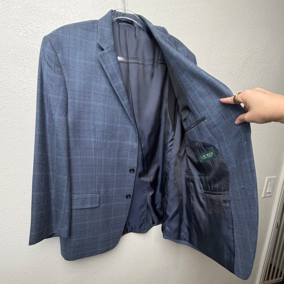 Lauren Ralph Lauren Blue Plaid Wool Silk Blazer Men’s 44R
