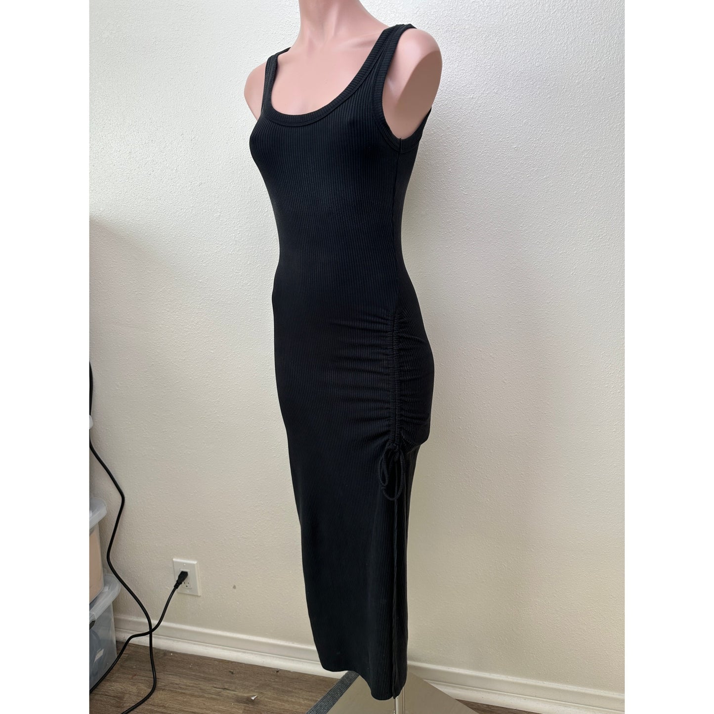 L Space Sandpiper Dress Black Women XS Ribbed Midi