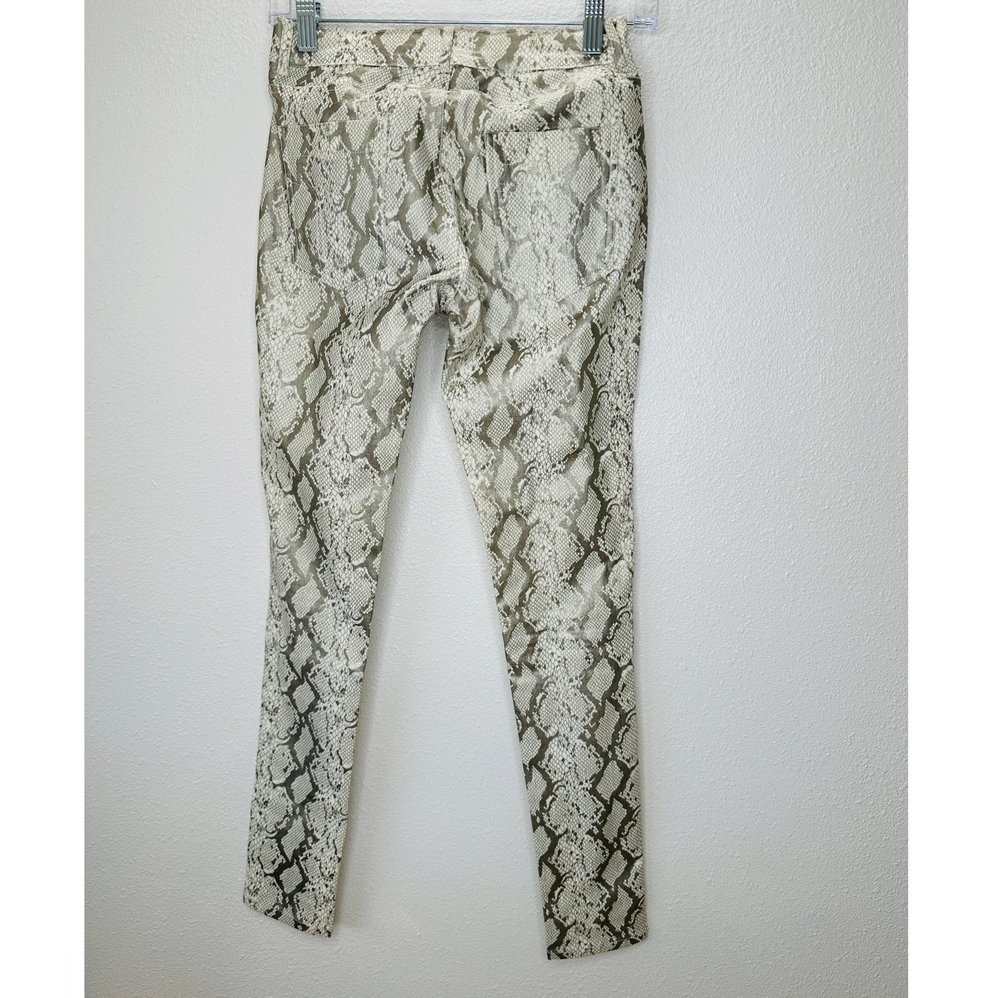Caribbean Queen Cream & Silver Metallic Snake Print Front Zip Skinny Jegging S