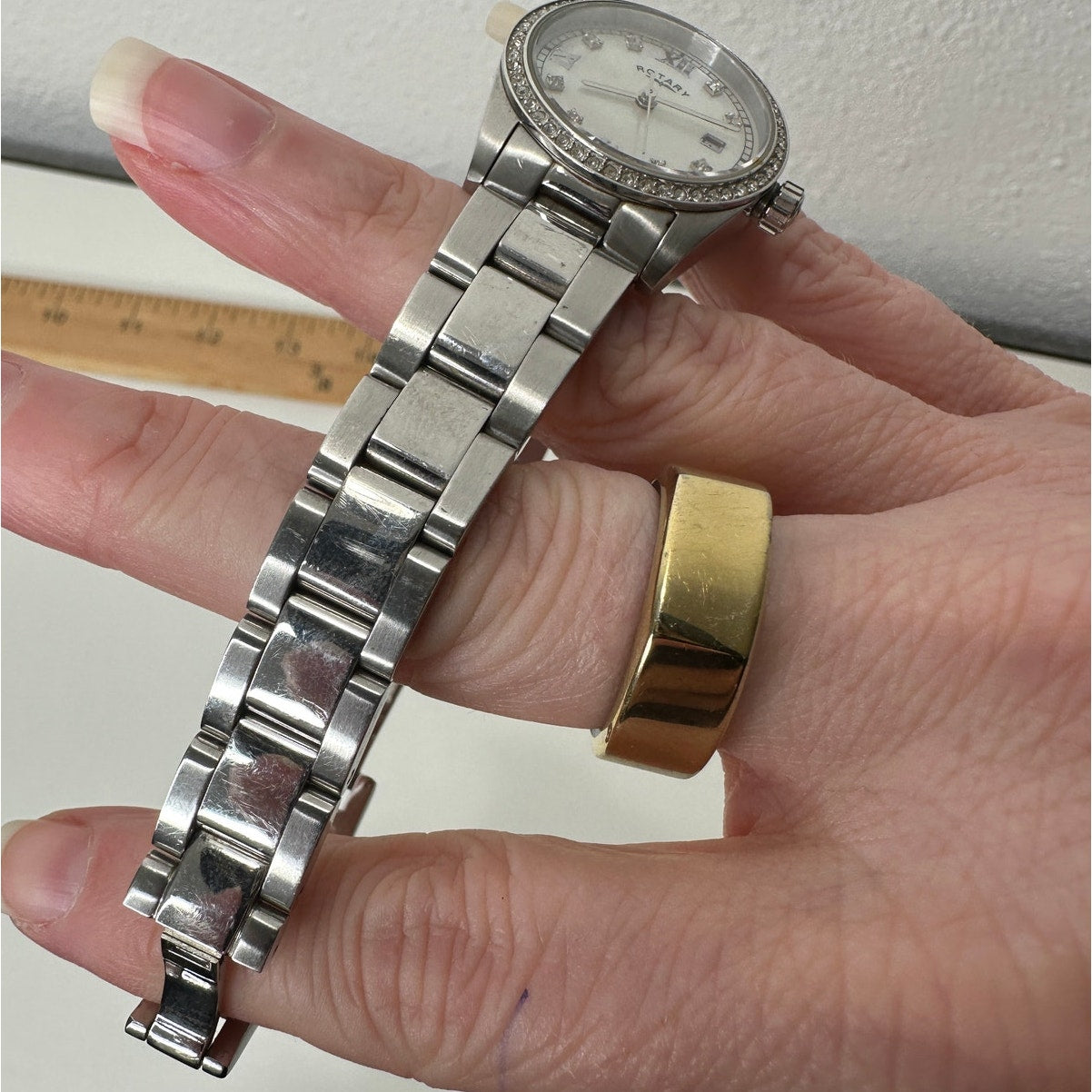 Rotary Havana Silver Diamond Bezel Pearl Face Quartz Watch