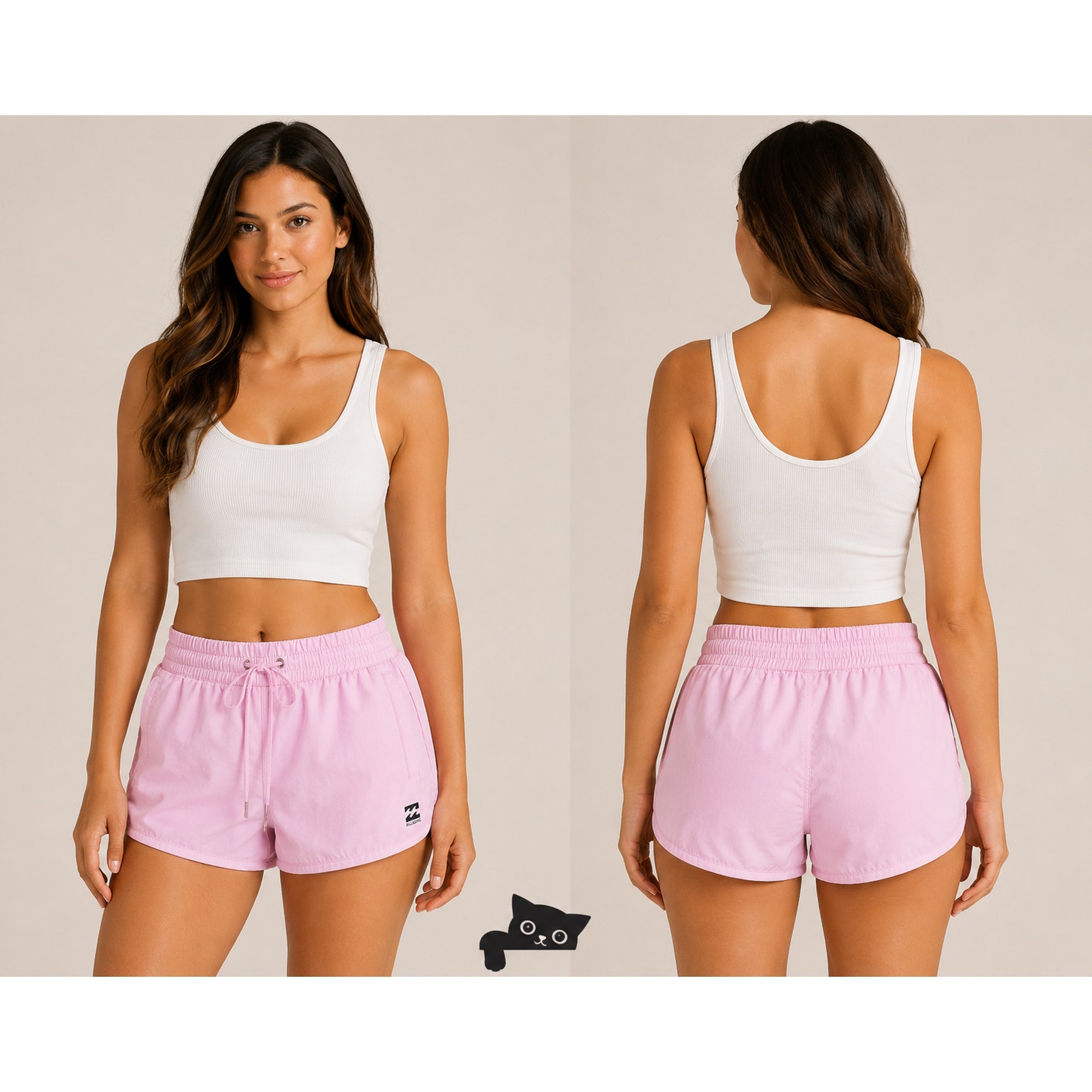 Billabong Pastel Bright Pink Drawstring Waist Welt Pocket Logo Gym Shorts Small