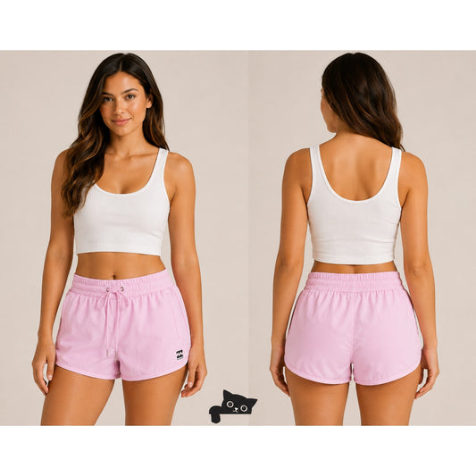 Billabong Pastel Bright Pink Drawstring Waist Welt Pocket Logo Gym Shorts Small