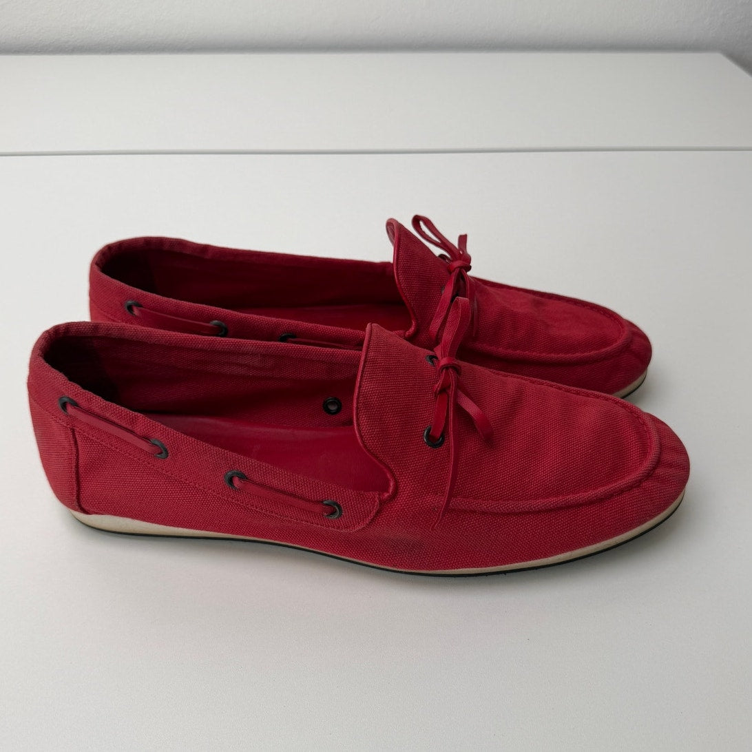 Hermès Red Canvas Boat Shoes Men's EU 43.5