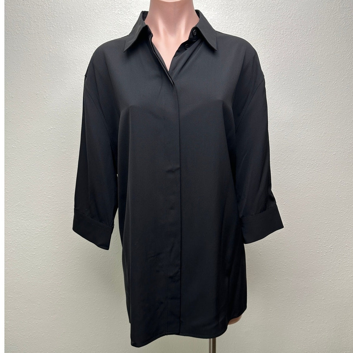 The Row Elada Wool-Blend Shirt Black Women’s US 10 3/4 Sleeve