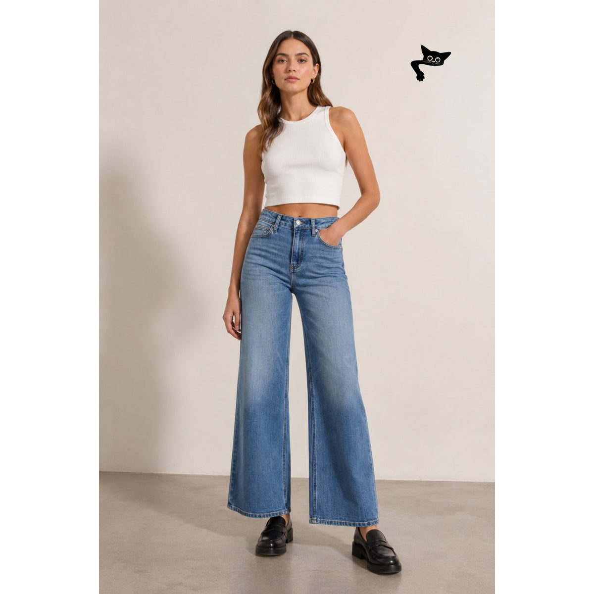 NWT Quince Bella Womens Blue Wide Leg Jeans 25