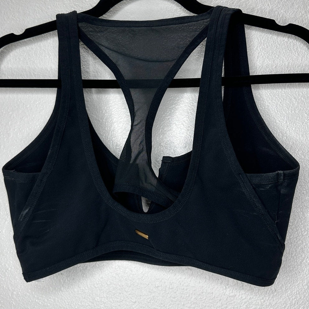 L SPACE Black V-Neck Back Mesh Racerback Sports Bra Large