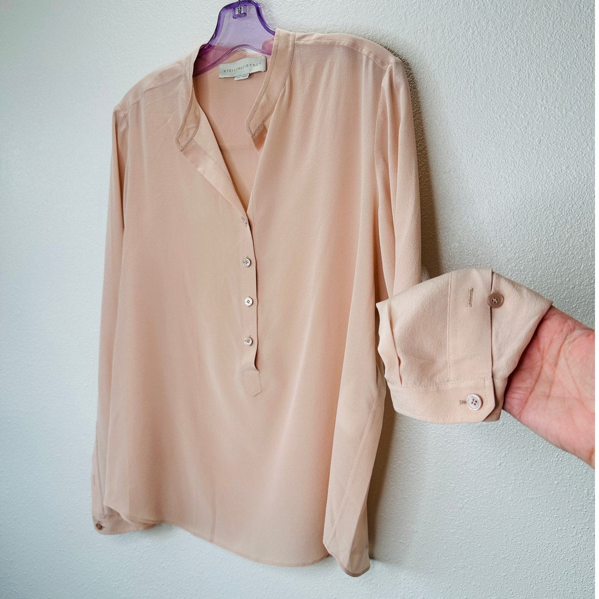 Stella McCartney Eva 100% Silk Muted Pink 3/4 Button Long Sleeve Blouse 42 / M