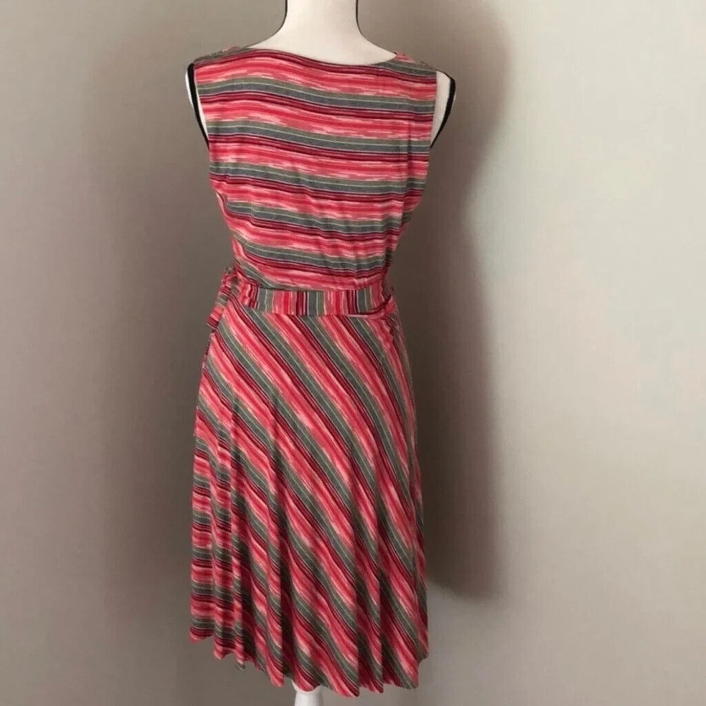 Bailey 44 Peach Blue & Green Striped Emile Sleeveless V-Neck Faux Wrap Dress XS