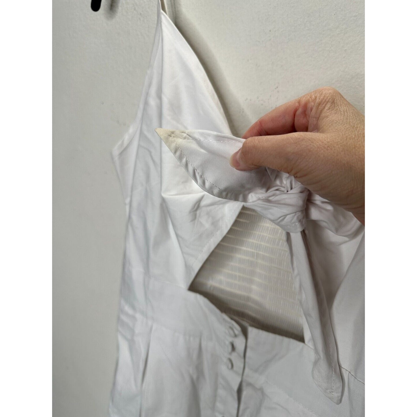 White Front Tie Spaghetti Strap Open Stomach Front Button Flowy Summer Dress M