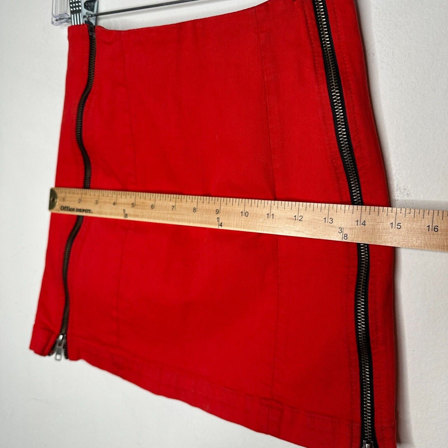 NWT Carmar Red Margery Mini Pencil Skirt Contrast Black Side Stripe Zippers 24