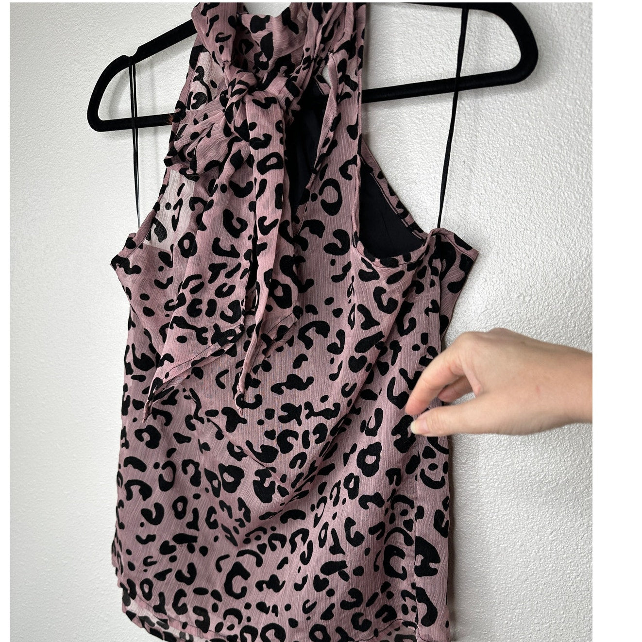 Bishop + Young Dusty Pink & Black Cheetah Print Tie Neck Blouse S