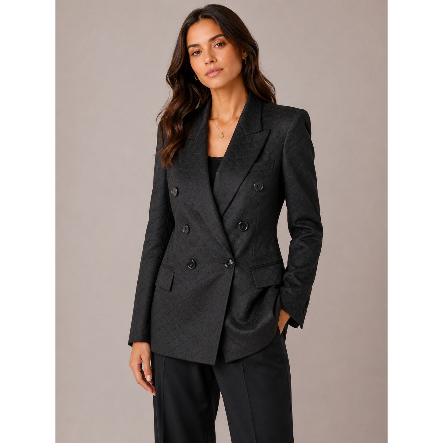 Stella McCartney Black Wool Embossed Double Breasted Button Blazer 46 / L