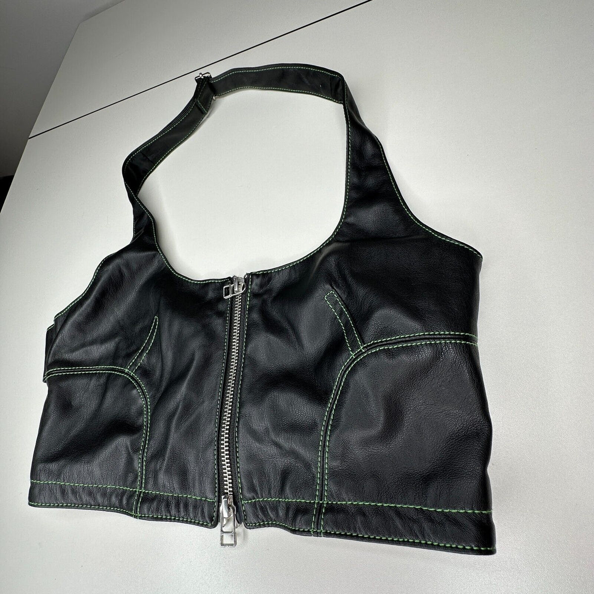 NWOT Eckhaus Latta Black Switch Halterneck Zip Top Tonal Stitch Scoop Neck Med