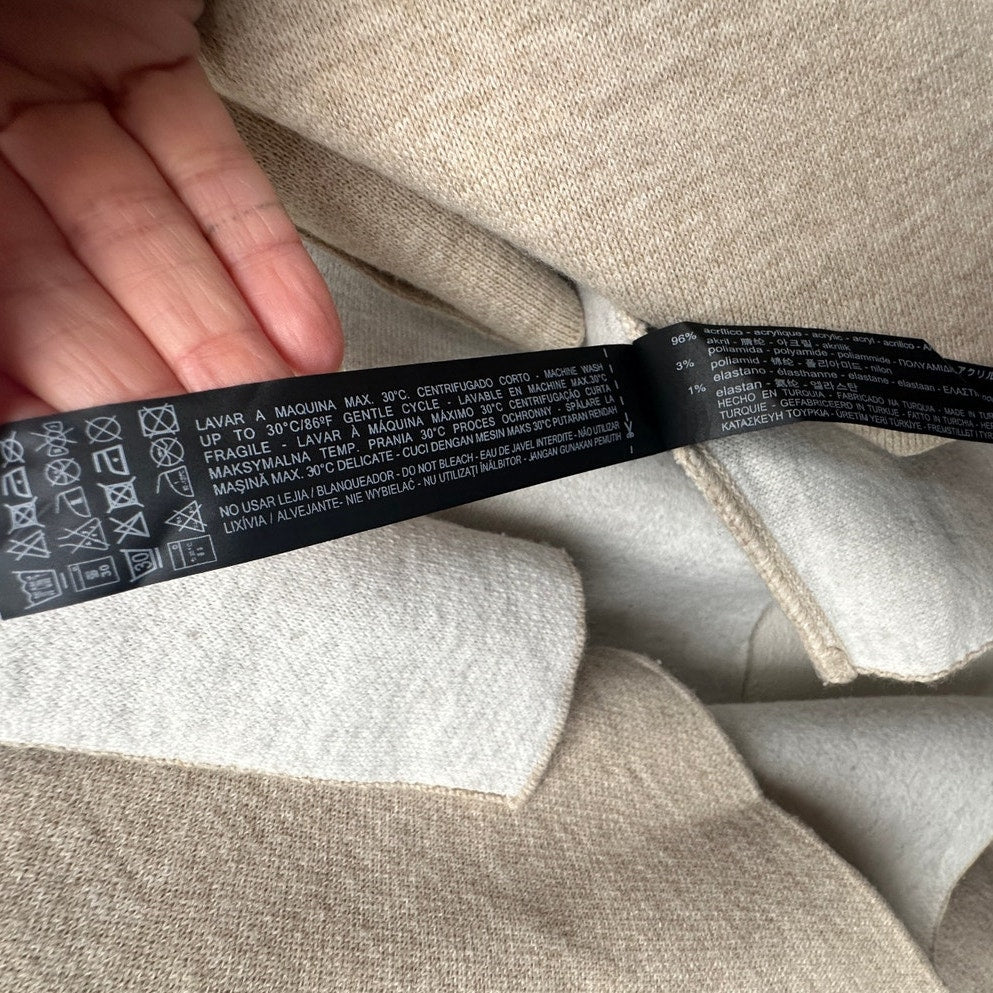 Zara Knit Two-Tone Waterfall Cardigan Sweater Tan/Cream Women M