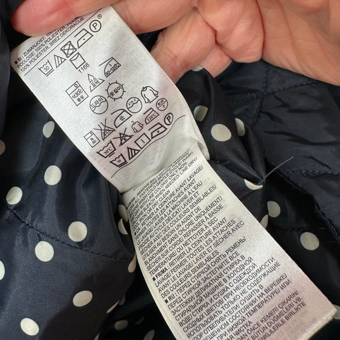 Banana Republic Navy Diamond Quilted Zip Belted Mock Neck Jacket L