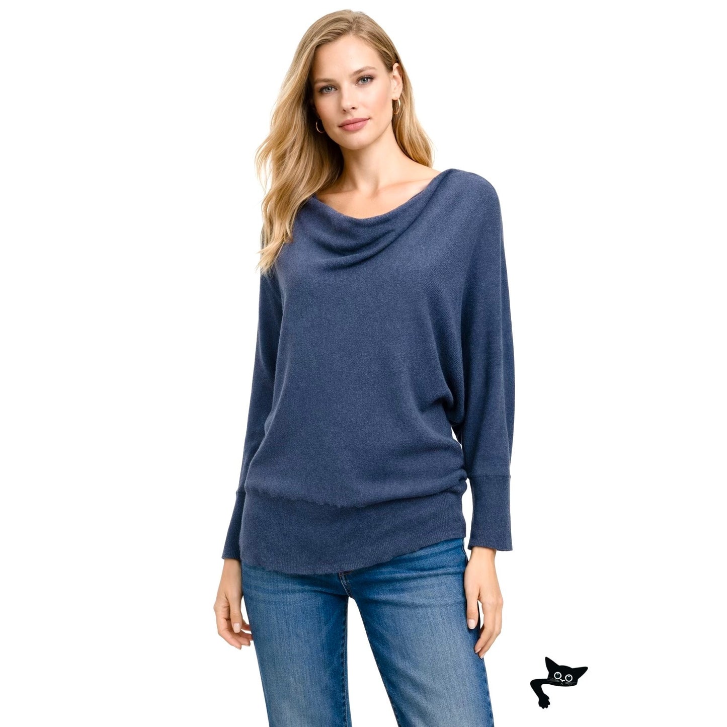 Eileen Fisher Sweater Blue M Cowl Neck Cashmere Blend