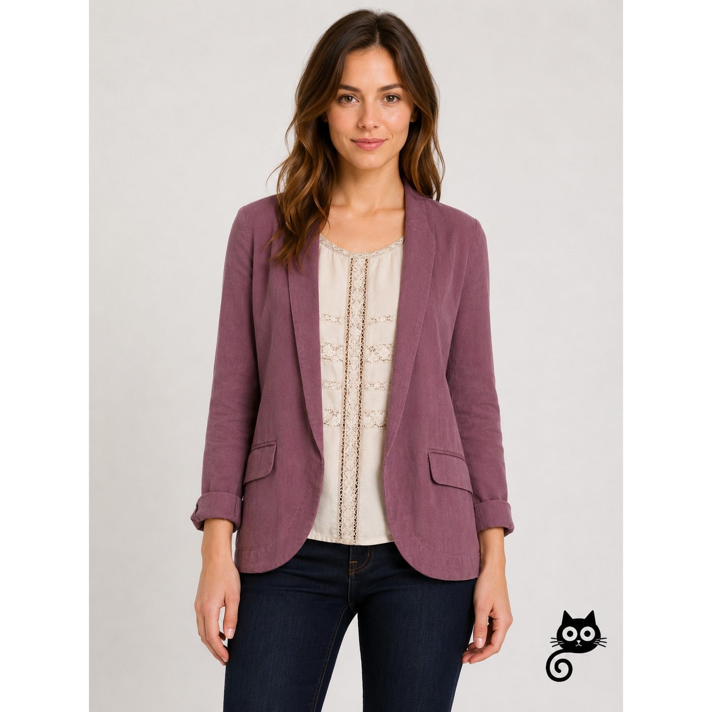 Elevenses Whitby Dusty Purple Soft Pocketed Thin Blazer 2