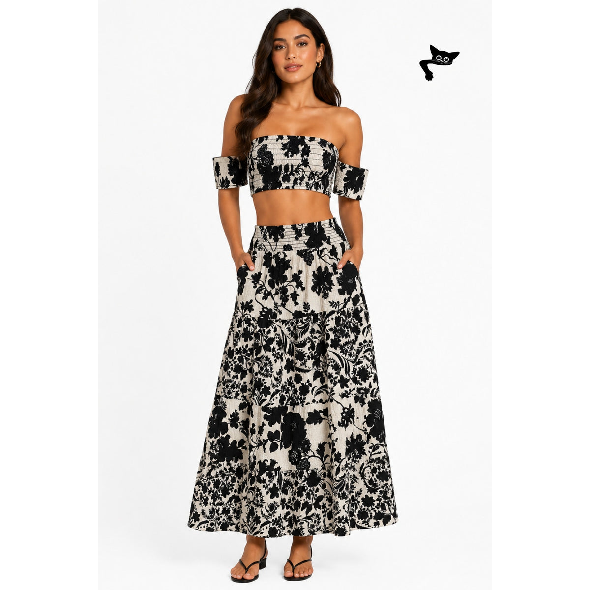 NWT Misa Los Angeles Womens Black White Floral Set XS