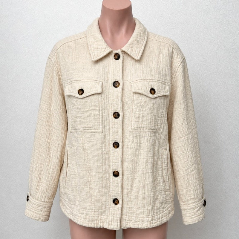 Madewell Oatmeal Long Sleeve Button Front Pocketed Waffle Pattern Shirt Jacket