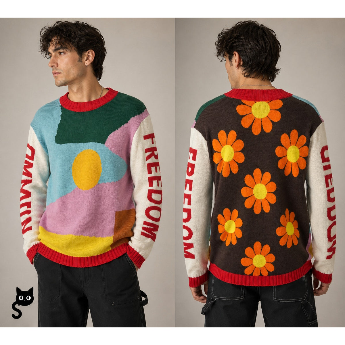 Walter Van Beirendonck Demand Freedom 100% Super Fine Wool Sweater L