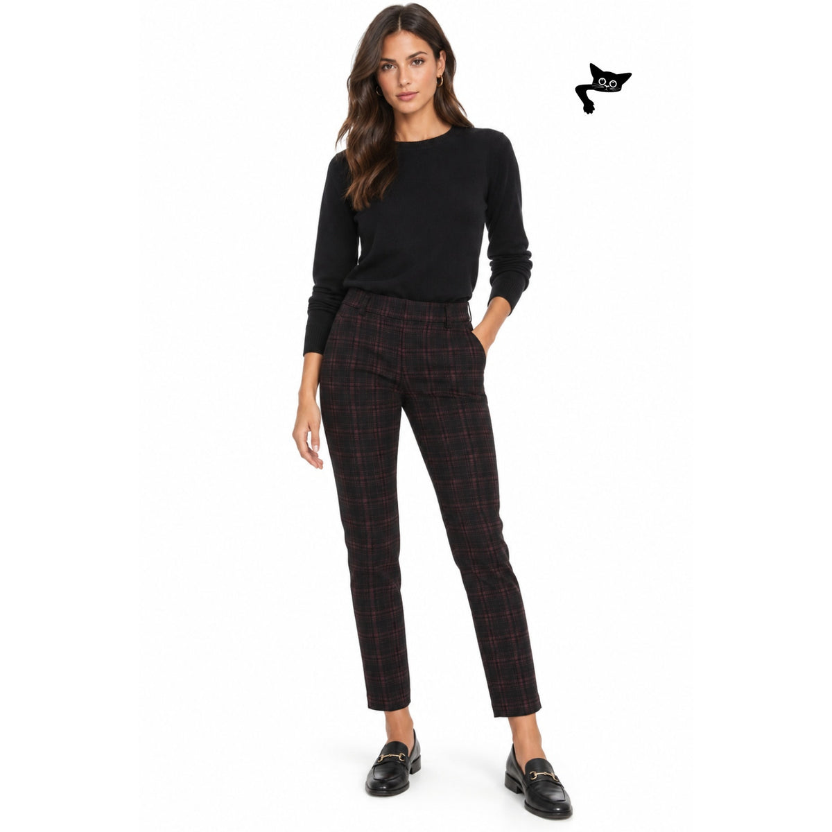 Kut From The Kloth Black Burgundy Plaid Skinny Ankle Pants Women's US 2