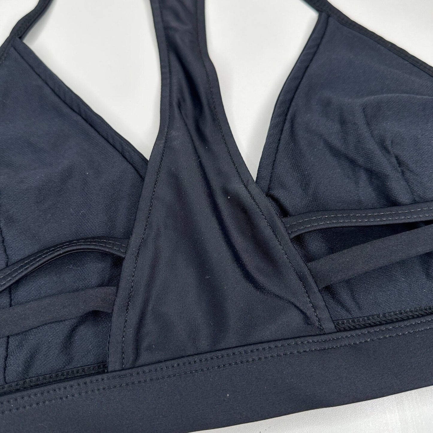 Chromat Black T-Racerback Stretch Halter Sports Bra Bikini Top Large