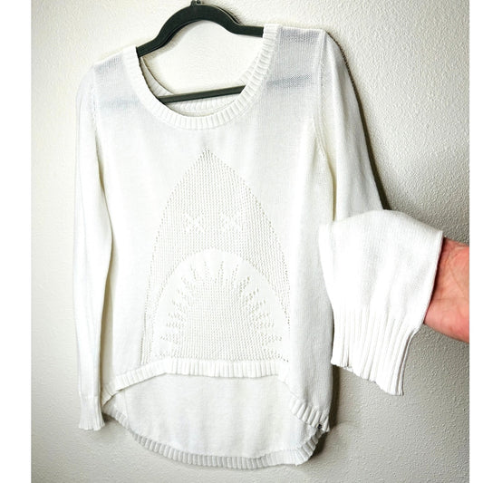 Billabong White Boat Neck High Low Shark Knit Pattern Sweater M