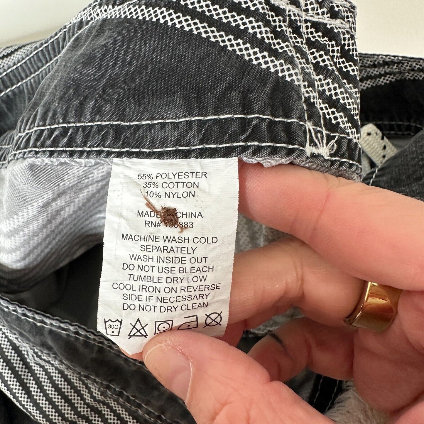 3rd & Army Mens Black & White Stripe Tie Waist Back Button Pocket Board Short 30