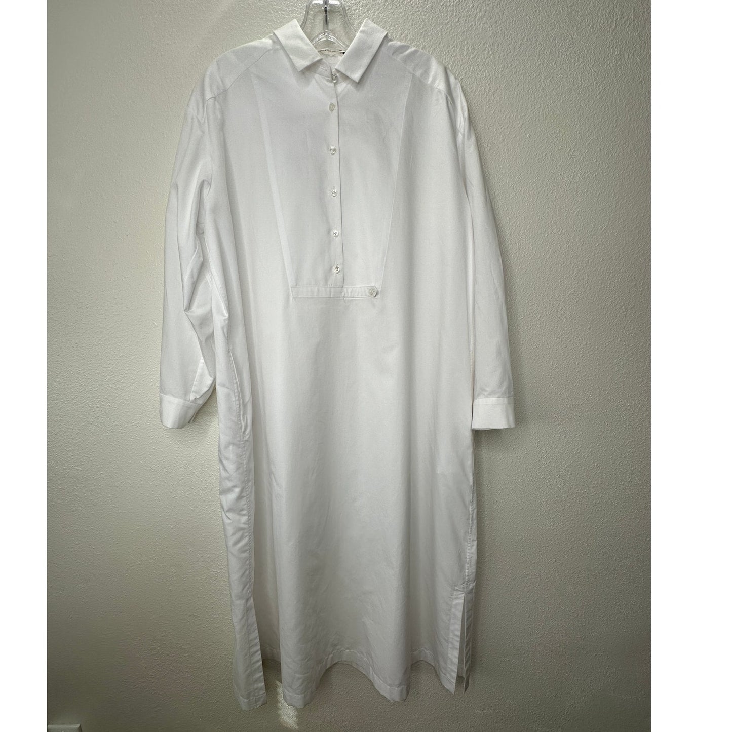 Mina Perhonen Siipi Cotton Silk White 3/4 Button Long Sleeve Shirt Dress 38 / Small