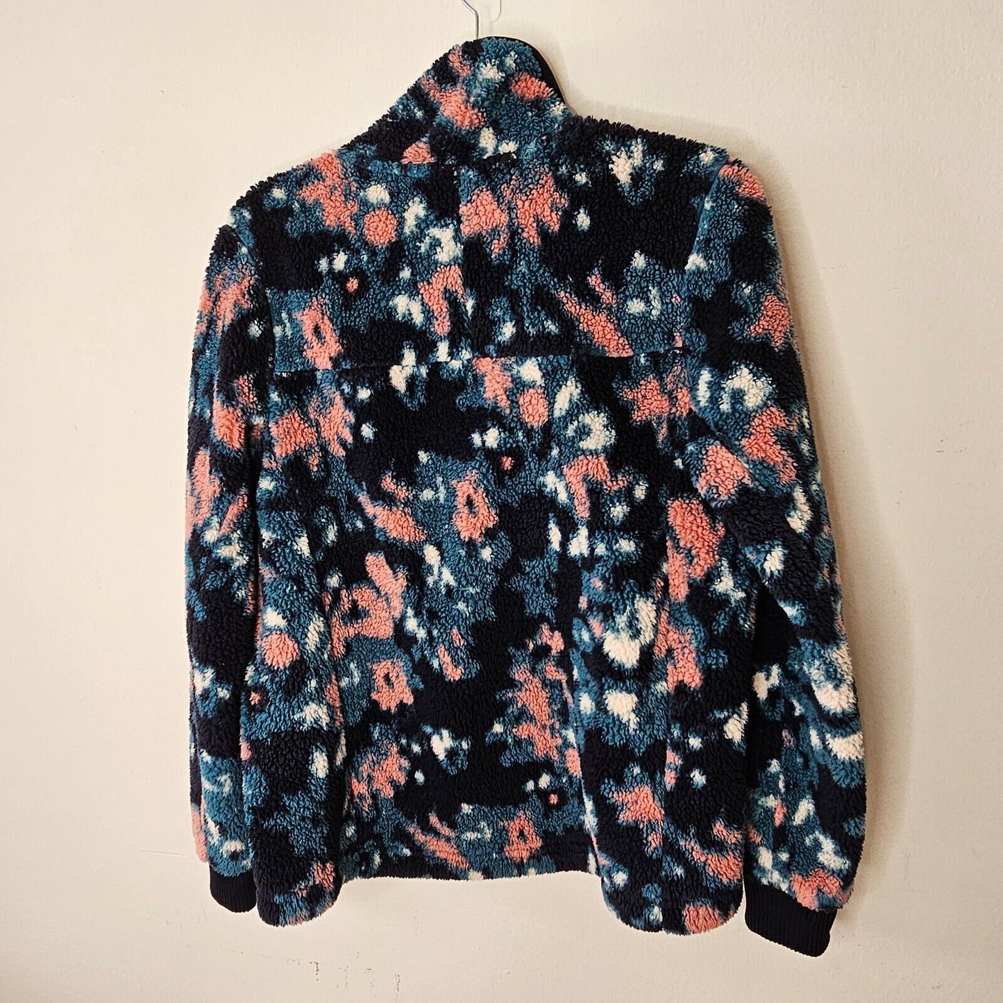 Northface Campshire Cozy Blue Peach Cream Abstract Floral Zip Fleece Jacket Med