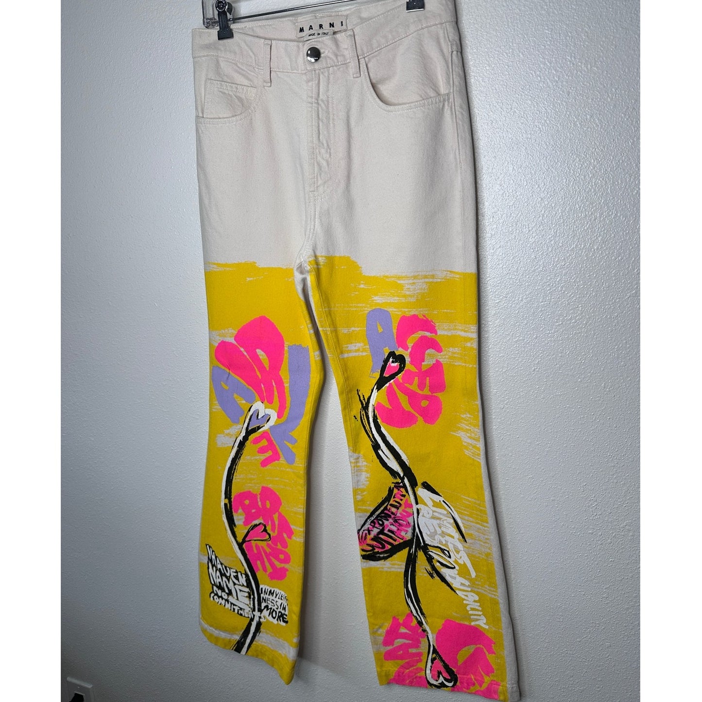 Marni Floral Print Flared Floral Painted Denim Jeans 31