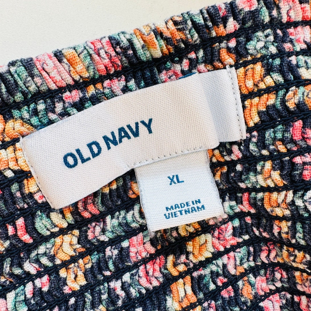 Old Navy Blue Multi Color Floral V-Neck Smocked Back Summer Dress XL