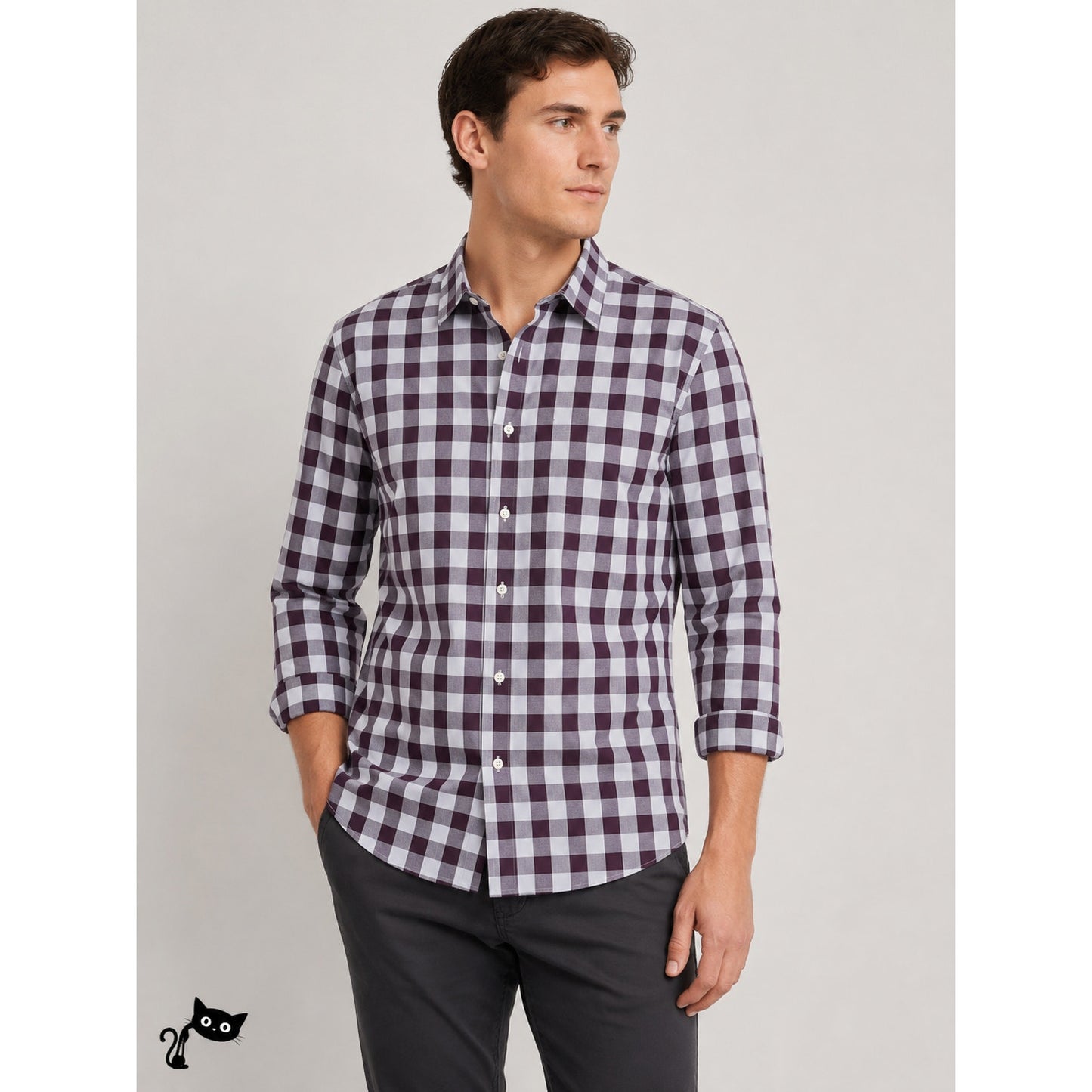 Banana Republic Men's Camden Fit Purple & White Plaid Button Shirt XL