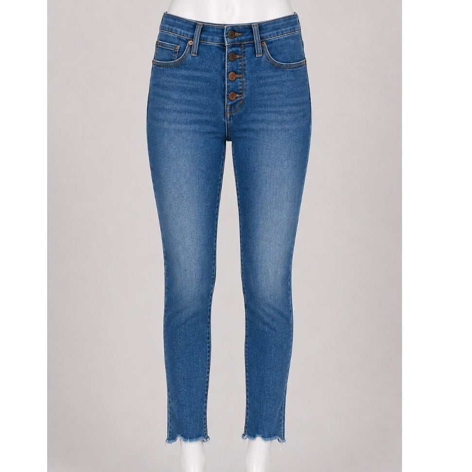 Madewell Medium wash 10" High Rise Skinny Button Fly Raw Hem Jeans 26