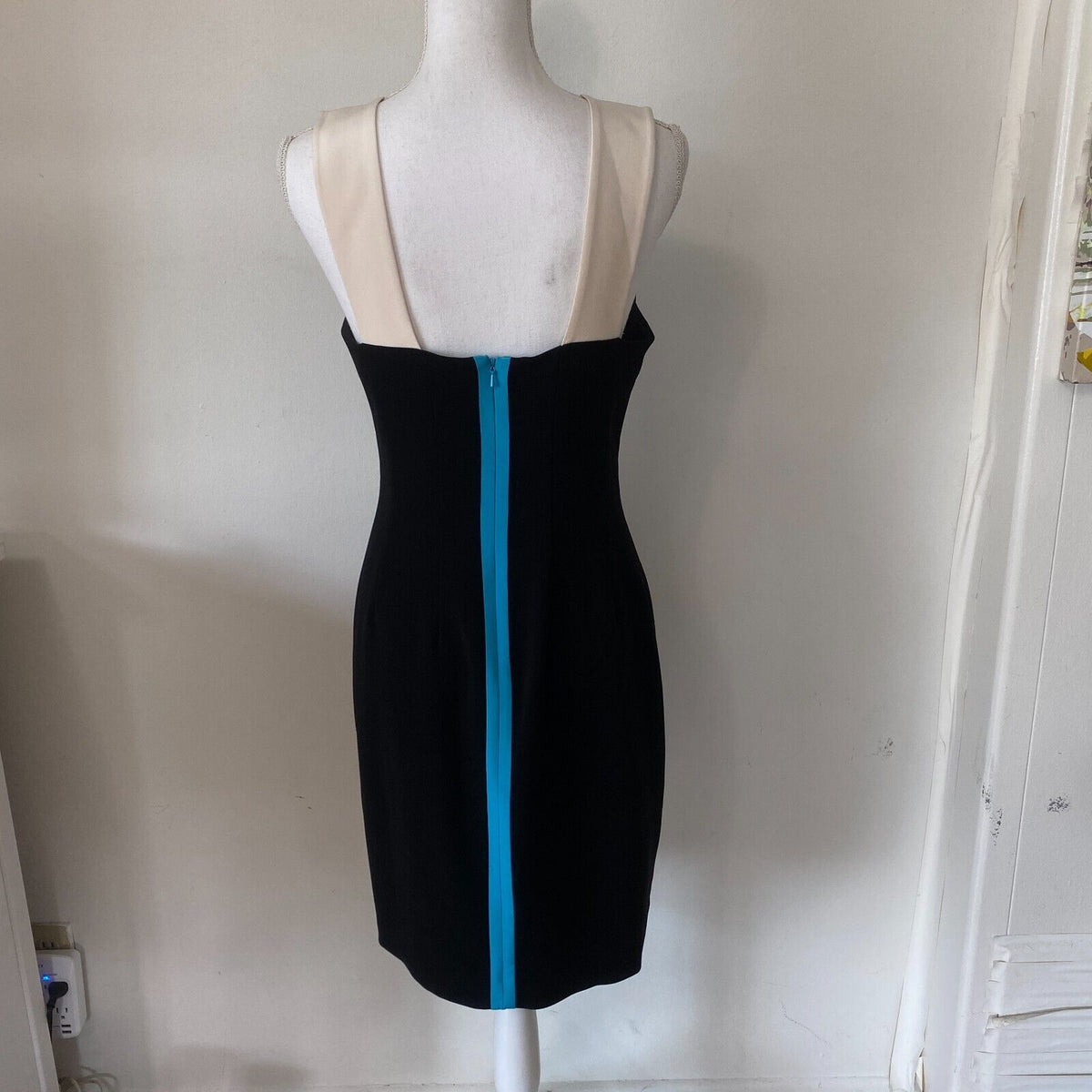 Jay Godfrey Black & Cream Strap Colorblock Sheath Bodycon Blue Zipper Mini 10