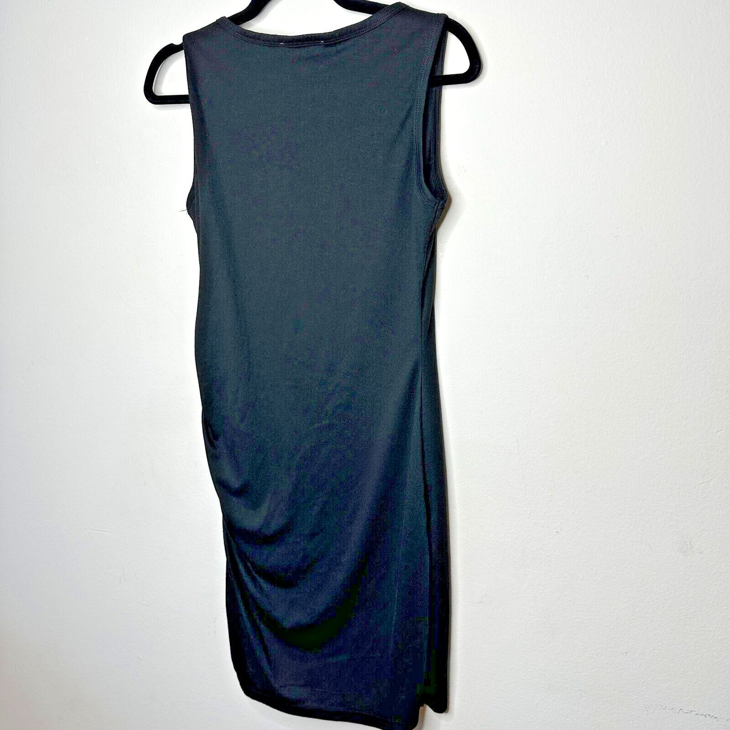 NWT Ecowish Black Sleeveless One-Side Ruche Round Neck Stretch Mini Small