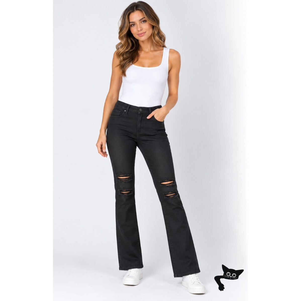 Sneak Peak Black Distressed Knee Bootcut Jeans 29