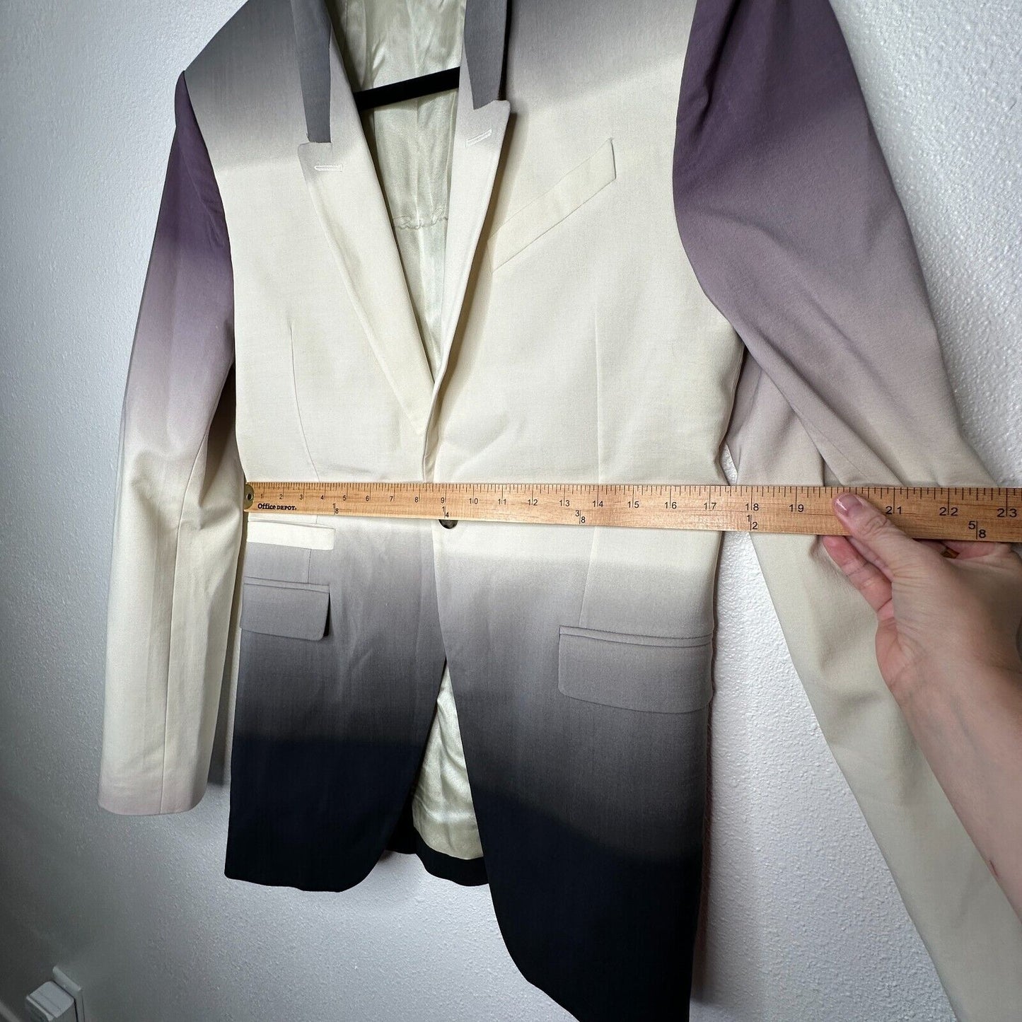Rick Owens Cream Slim Fit Degrade Black Eggplant Virgin Wool Blazer Jacket 38