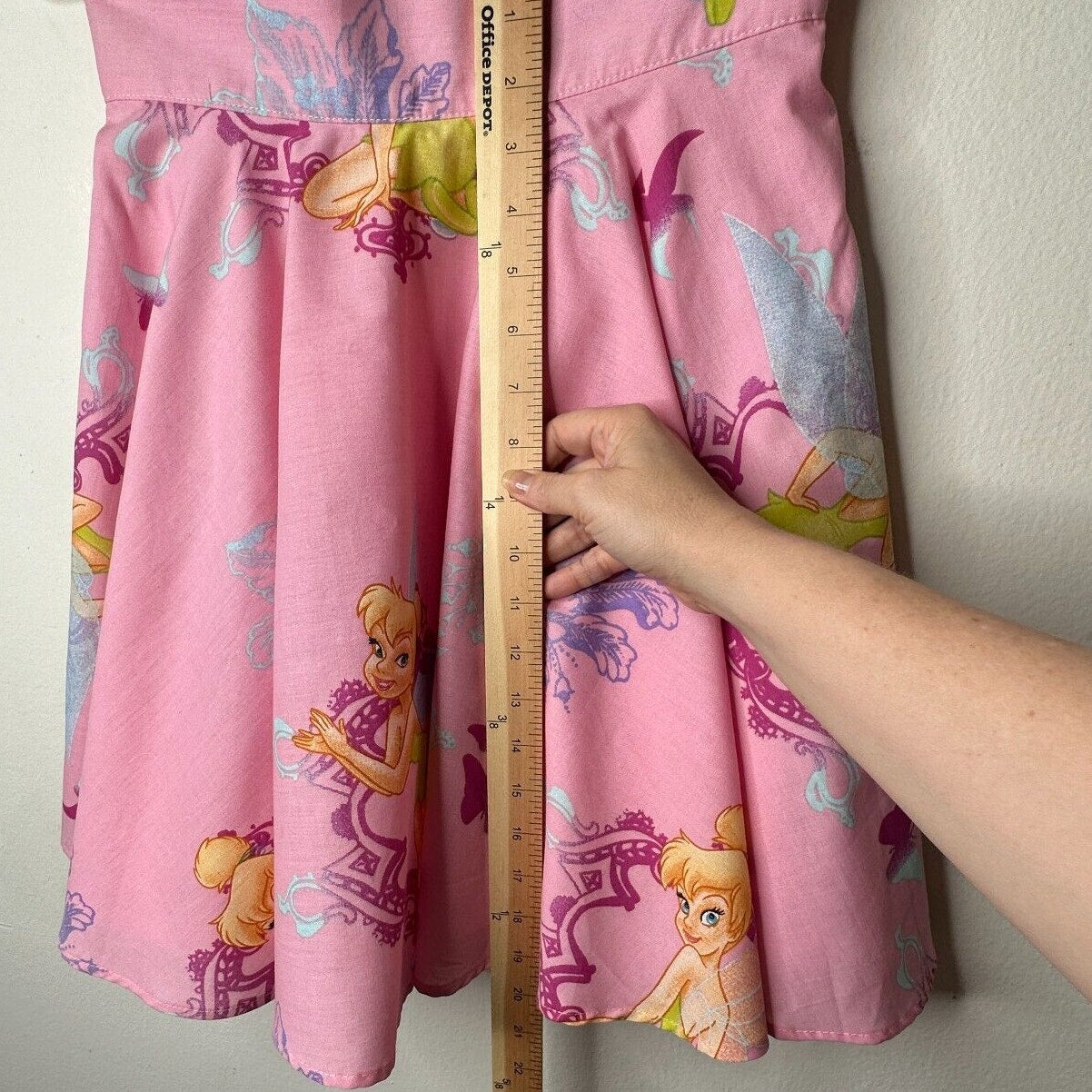 RARE Vintage Pink Tinker Bell Print Circle Skirt Lined Zip & Button Close S