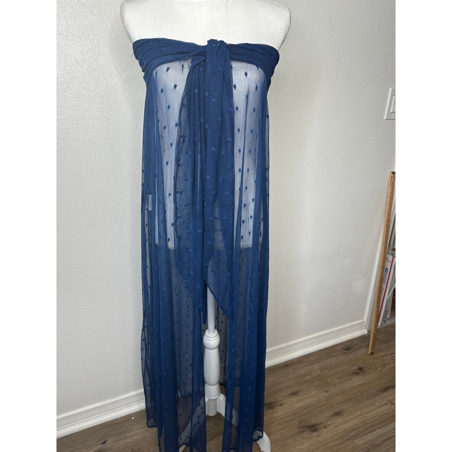 Ancora Navy Blue Polka Dot Sheer Scarf Wrap