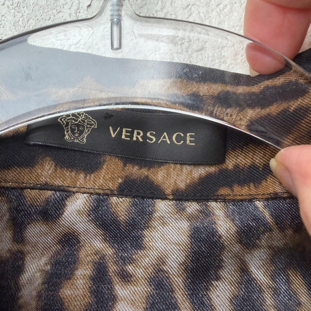 Versace Brown Leopard Silk Shirt Men's US 34 Barocco
